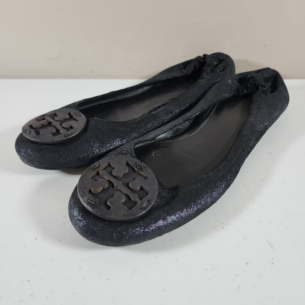 Tory Burch Minnie Travel Ballet with Logo Size 9 M Black Leather Used - Picture 9 of 16